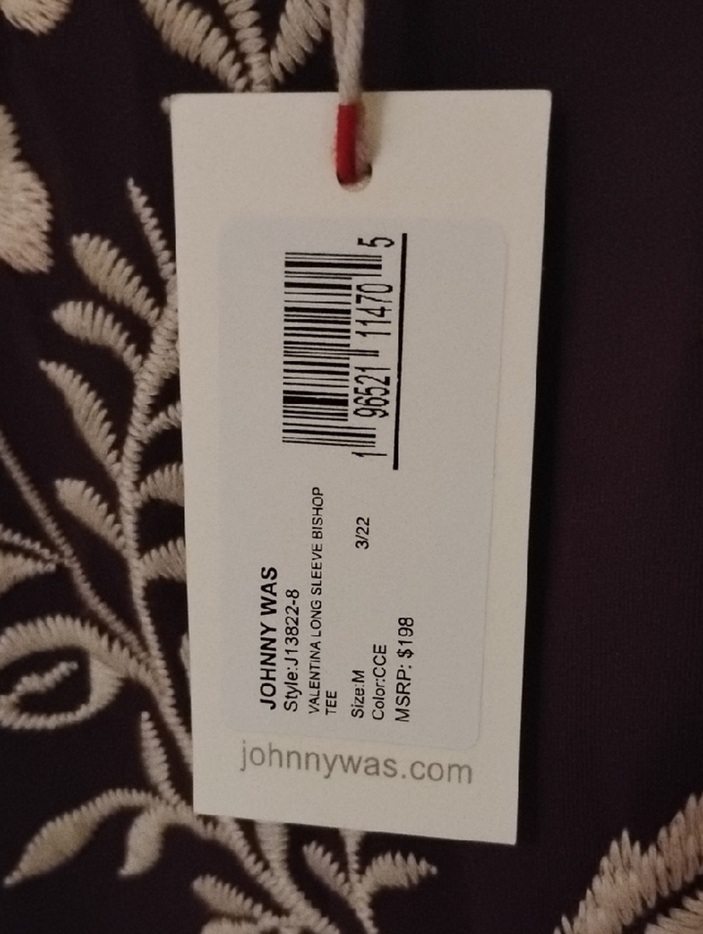 Johnny Was Valentina Long Sleeve Bishop Tee Brown Size M NWT Minor Imperfections - Picture 3 of 6
